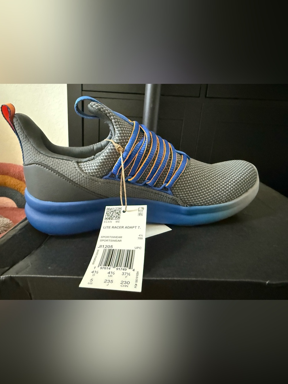 adidas Kids Gray and Blue Lite Racer Sneakers